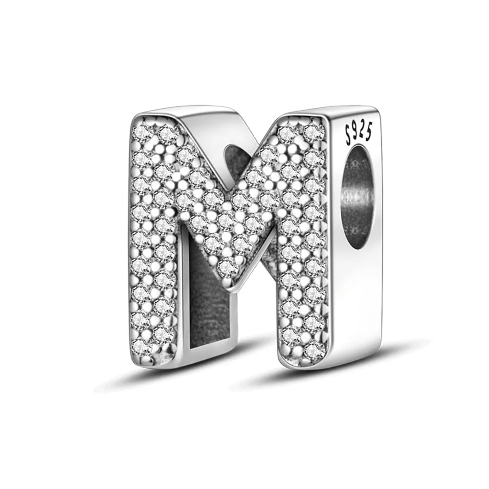 Pandach Bead Charm Ciondolo Argento Sterling 925 Lettere con Cubic Zirconia per Braccialetti e Collane Europei - immagine 1