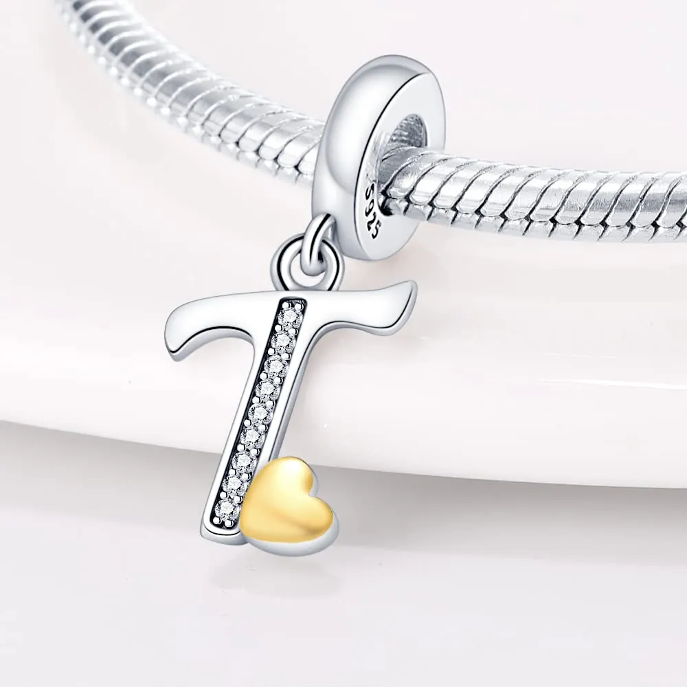 Pandach Bead Charm Ciondolo Argento Sterling 925 Lettere con Cubic Zirconia per Braccialetti e Collane Europei - immagine 2