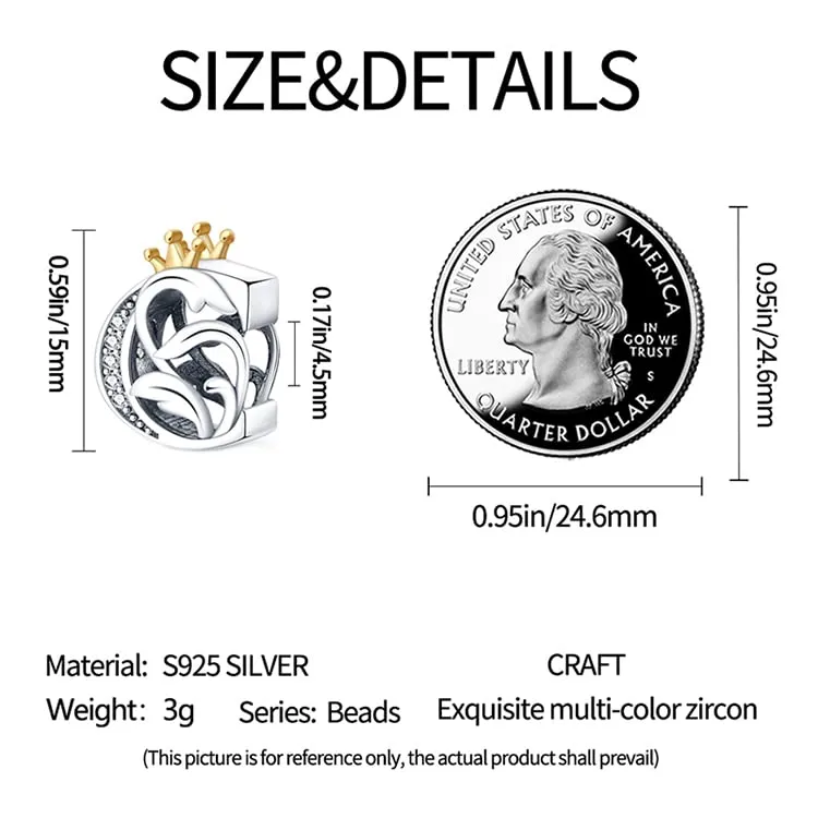 Pandach Bead Charm Argento Sterling 925 Lettere con Cubic Zirconia per Braccialetti e Collane Europee - immagine 4