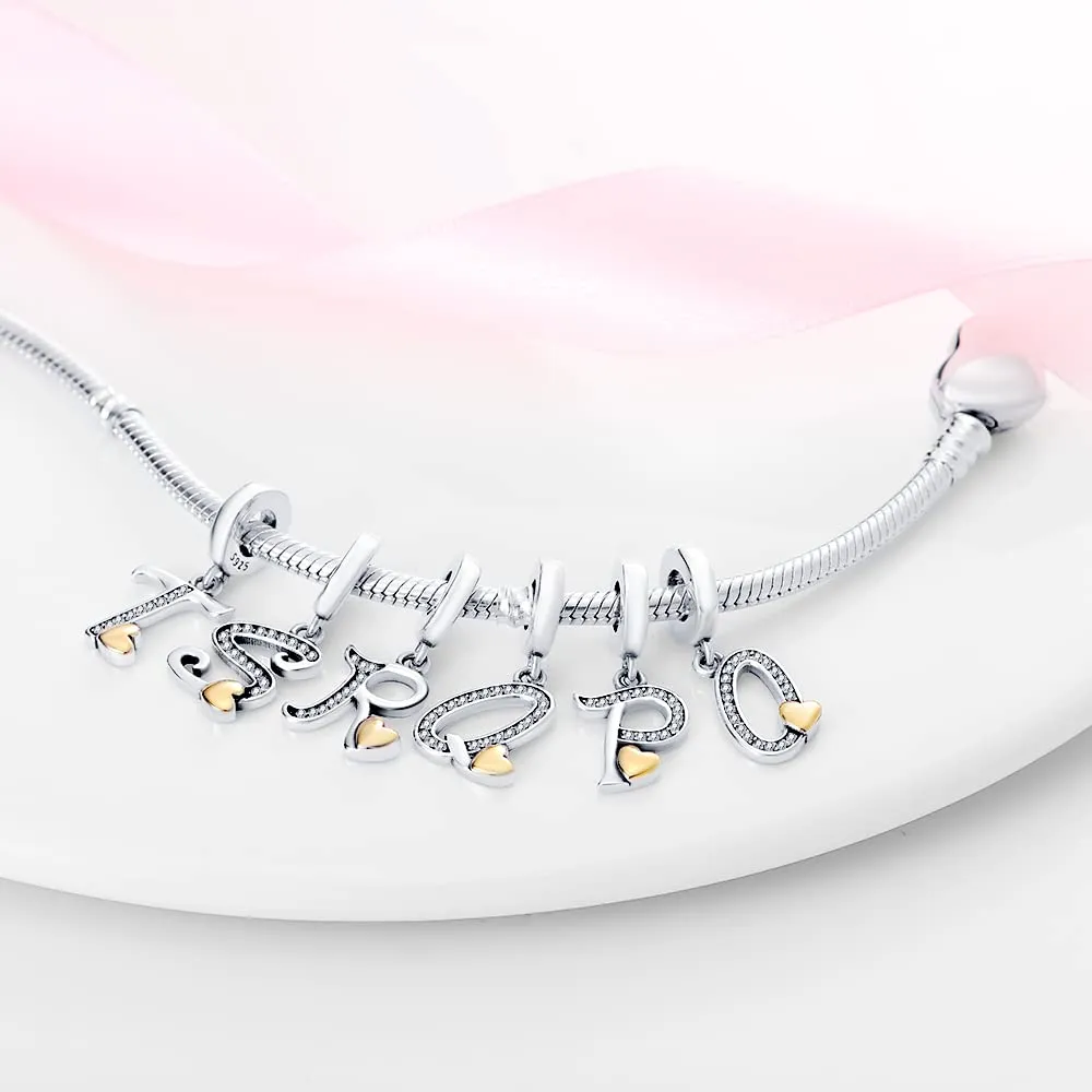 Pandach Bead Charm Ciondolo Argento Sterling 925 Lettere con Cubic Zirconia per Braccialetti e Collane Europei - immagine 3