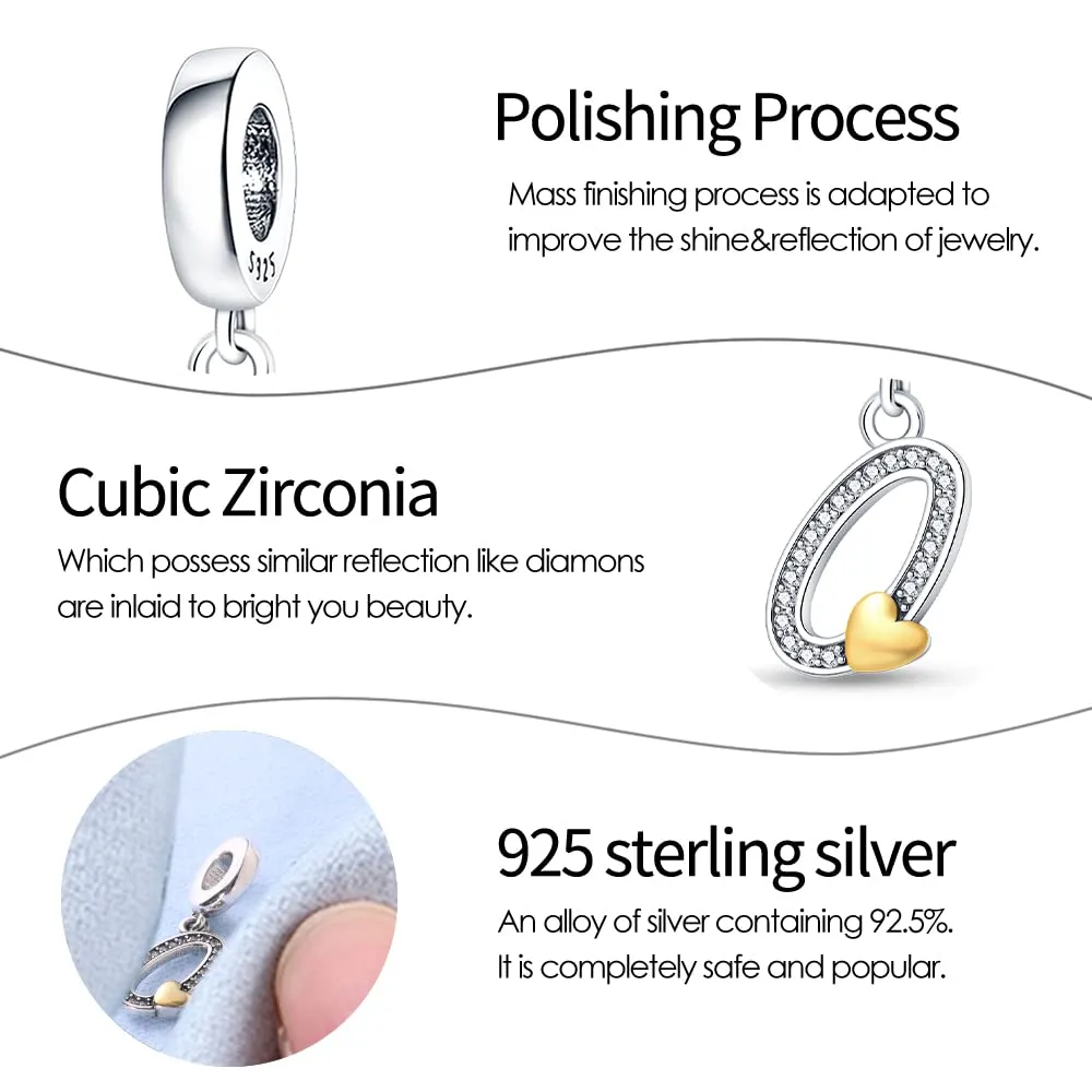 Pandach Bead Charm Ciondolo Argento Sterling 925 Lettere con Cubic Zirconia per Braccialetti e Collane Europei - immagine 6