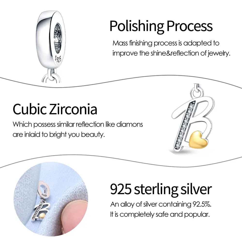 Pandach Bead Charm Ciondolo Argento Sterling 925 Lettere con Cubic Zirconia per Braccialetti e Collane Europee - immagine 4