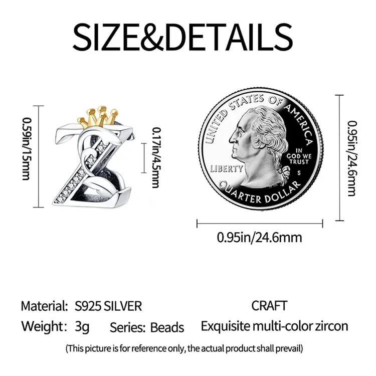 Pandach Bead Charm Ciondolo Argento Sterling 925 Lettere con Cubic Zirconia per Braccialetti e Collane Europei - immagine 4