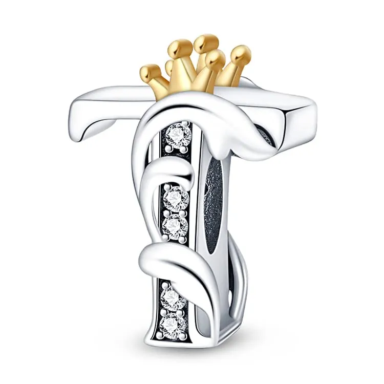 Pandach Bead Charm Ciondolo Argento Sterling 925 Lettere con Cubic Zirconia per Braccialetti e Collane Europei - immagine 1