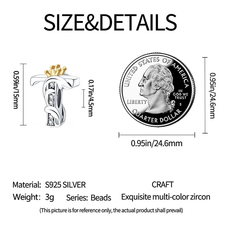 Pandach Bead Charm Ciondolo Argento Sterling 925 Lettere con Cubic Zirconia per Braccialetti e Collane Europei - immagine 4