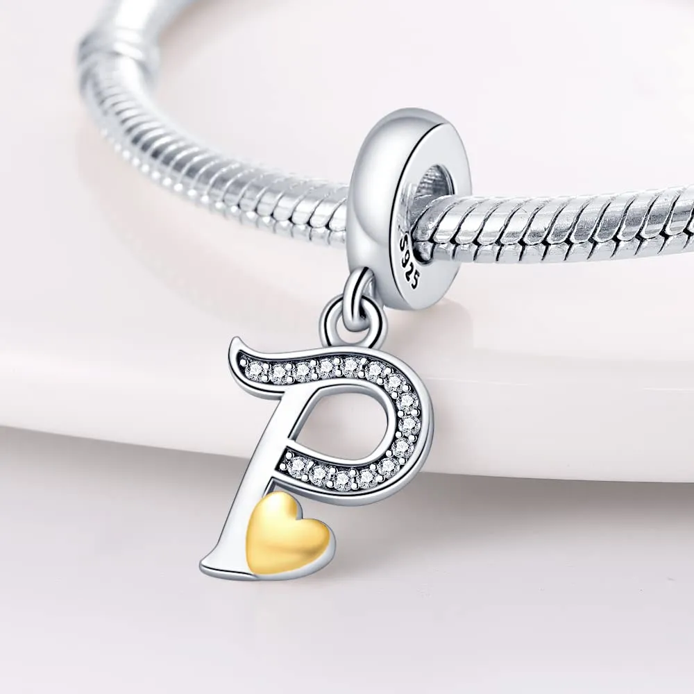 Pandach Bead Charm Ciondolo Argento Sterling 925 Lettere con Cubic Zirconia per Braccialetti e Collane Europei - immagine 2