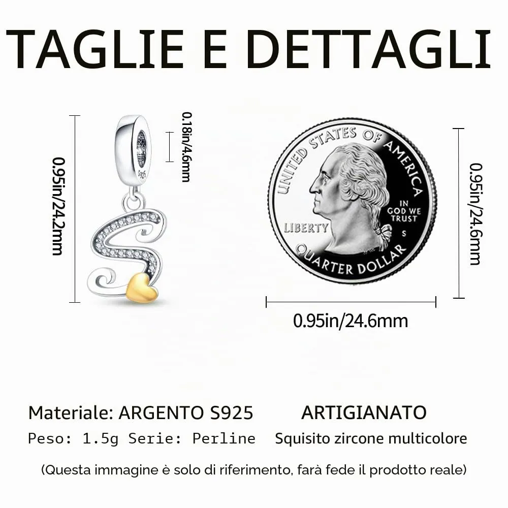Pandach Bead Charm Ciondolo Argento Sterling 925 Lettere con Cubic Zirconia per Braccialetti e Collane Europei - immagine 6