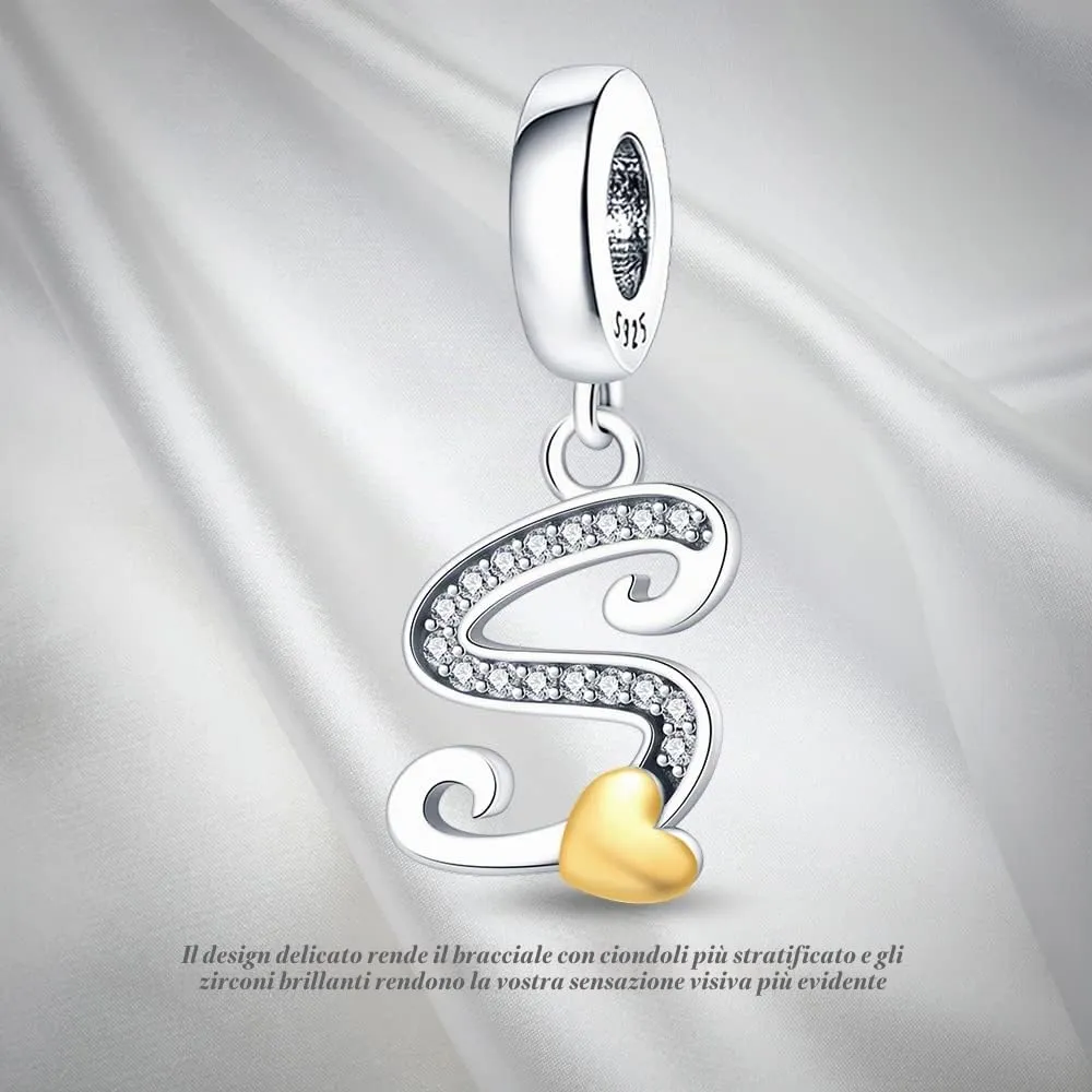 Pandach Bead Charm Ciondolo Argento Sterling 925 Lettere con Cubic Zirconia per Braccialetti e Collane Europei - immagine 7