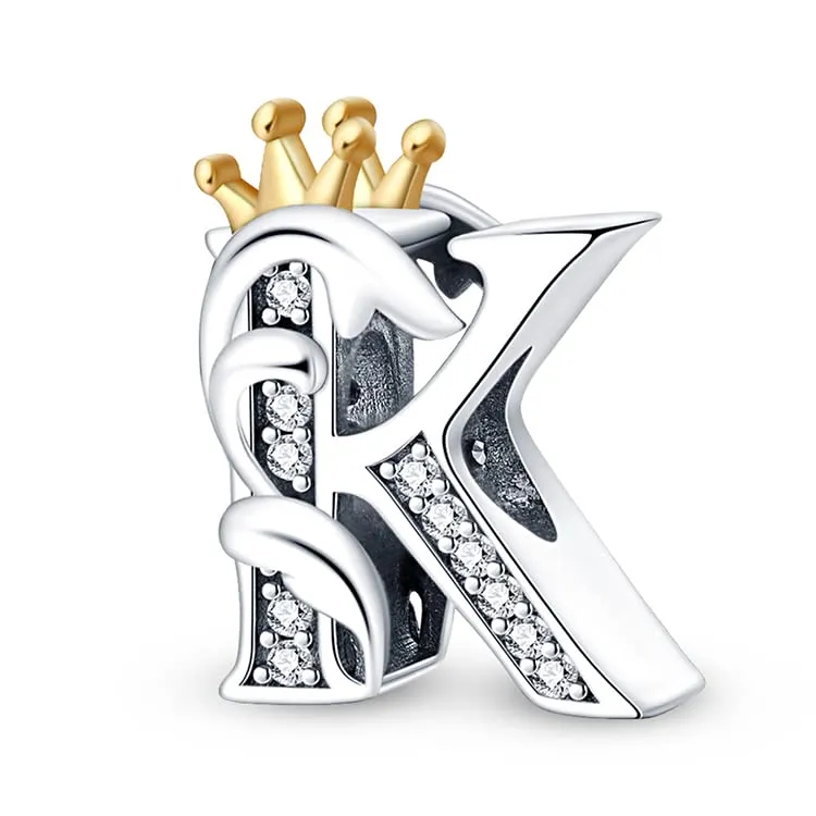 Pandach Bead Charm Argento Sterling 925 Lettere con Cubic Zirconia per Braccialetti e Collane European Style - immagine 1