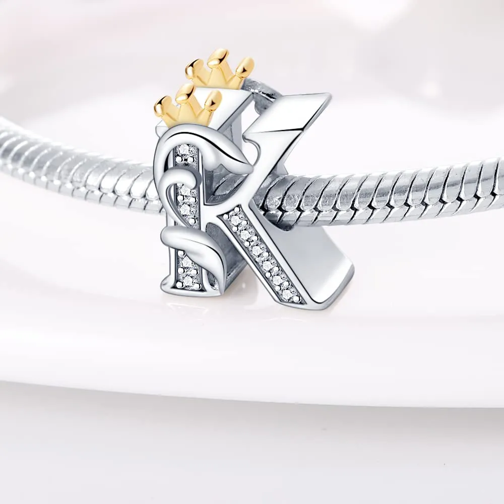 Pandach Bead Charm Argento Sterling 925 Lettere con Cubic Zirconia per Braccialetti e Collane European Style - immagine 2