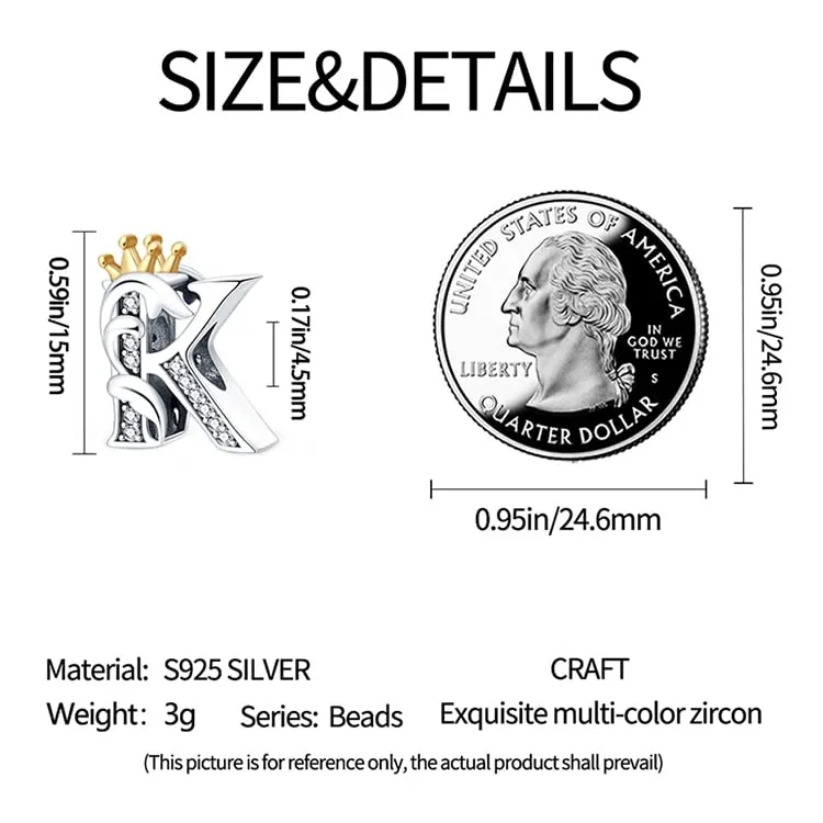 Pandach Bead Charm Argento Sterling 925 Lettere con Cubic Zirconia per Braccialetti e Collane European Style - immagine 4
