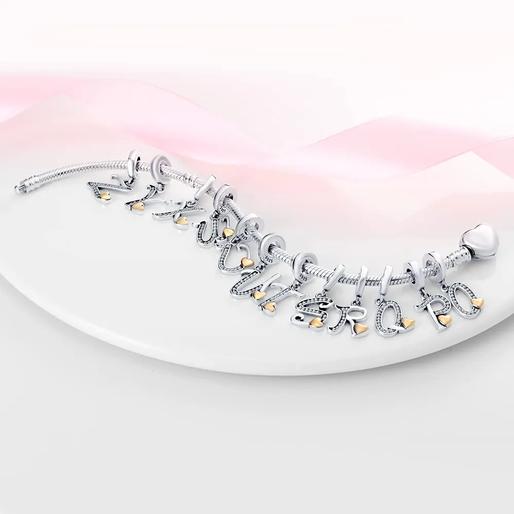 Pandach Bead Charm Ciondolo Argento Sterling 925 Lettere con Cubic Zirconia per Braccialetti e Collane Europei - immagine 3