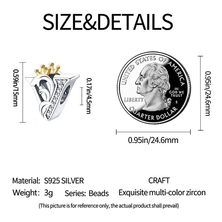 Pandach Bead Charm in Argento Sterling 925 con Lettere e Cubic Zirconia per Braccialetti e Collane Europei - immagine 4