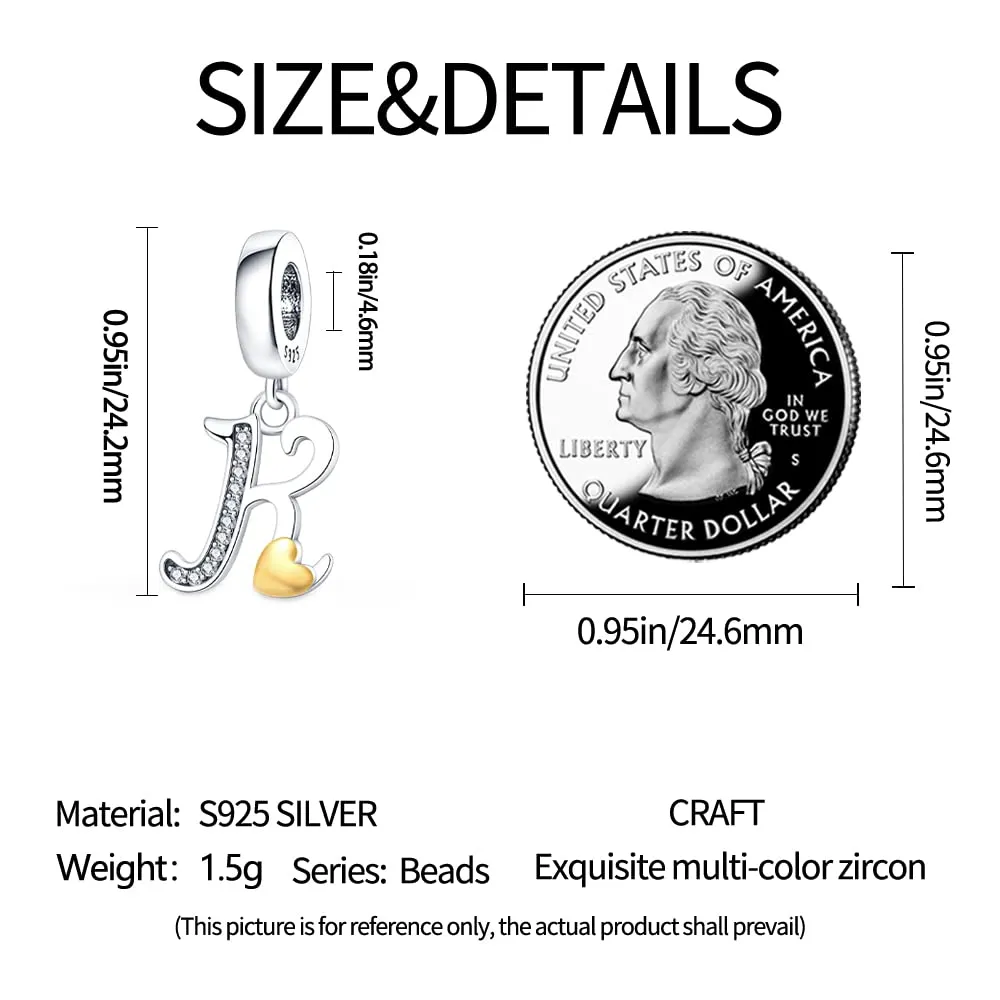 Pandach Bead Charm Ciondolo Argento Sterling 925 Lettere con Cubic Zirconia per Braccialetti e Collane Europei - immagine 6