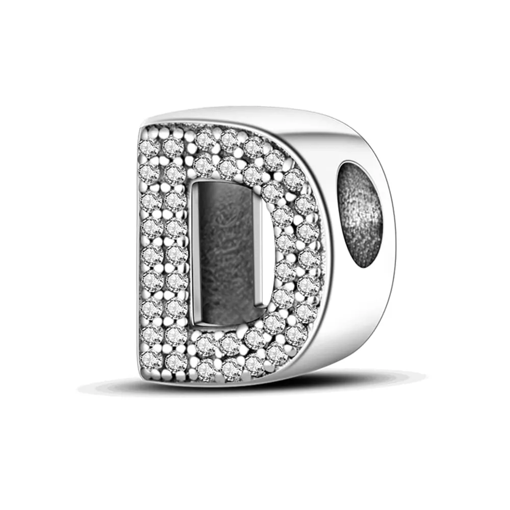 Pandach Bead Charm Ciondolo Argento Sterling 925 Lettere con Cubic Zirconia per Braccialetti e Collane Europei - immagine 1