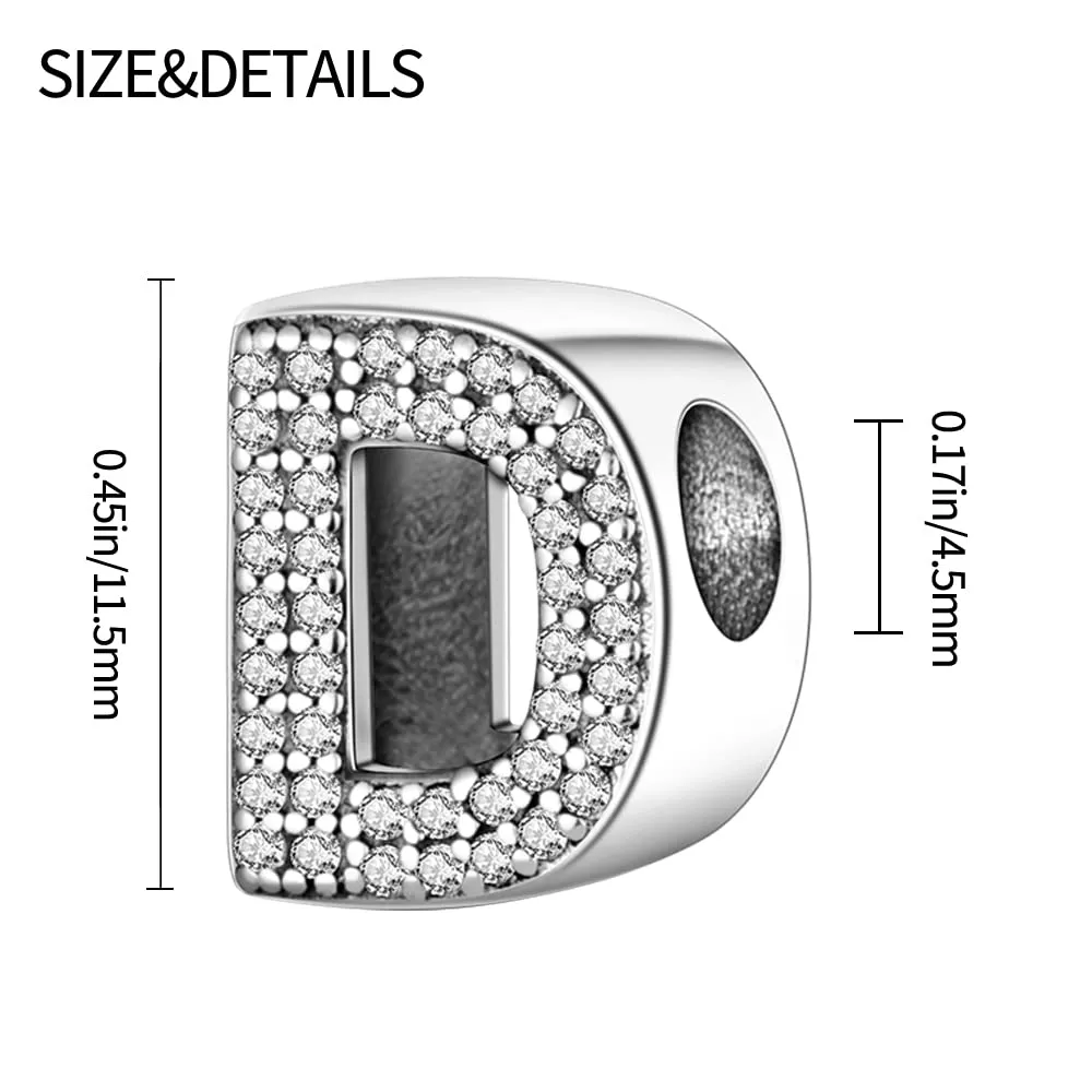 Pandach Bead Charm Ciondolo Argento Sterling 925 Lettere con Cubic Zirconia per Braccialetti e Collane Europei - immagine 3