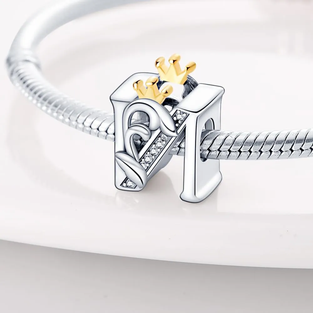 Pandach Bead Charm Ciondolo Argento Sterling 925 Lettere con Cubic Zirconia per Braccialetti e Collane Europei - immagine 2