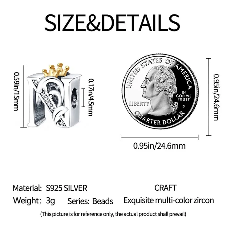 Pandach Bead Charm Ciondolo Argento Sterling 925 Lettere con Cubic Zirconia per Braccialetti e Collane Europei - immagine 4
