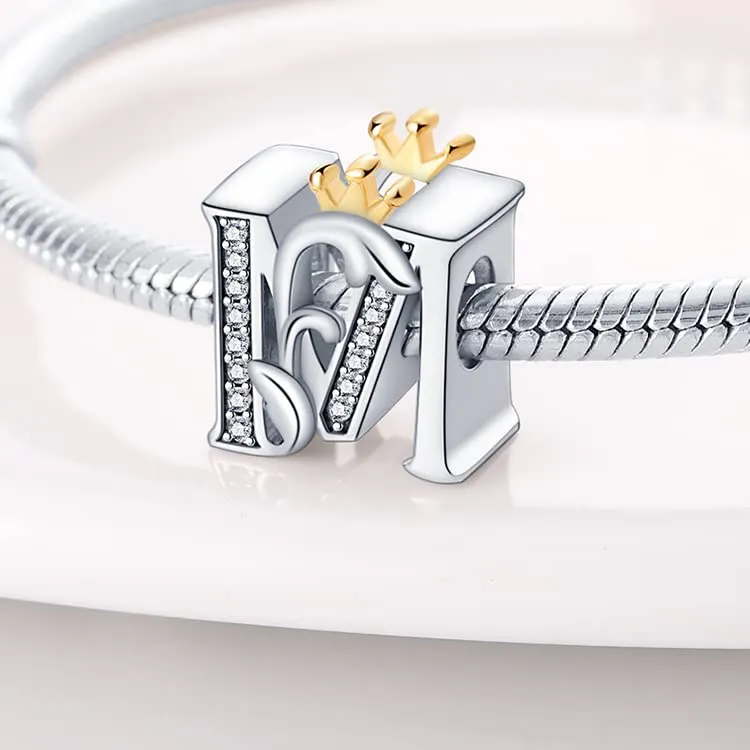 Pandach Bead Charm Argento Sterling 925 Lettere con Cubic Zirconia per Braccialetti e Collane Europei - immagine 2