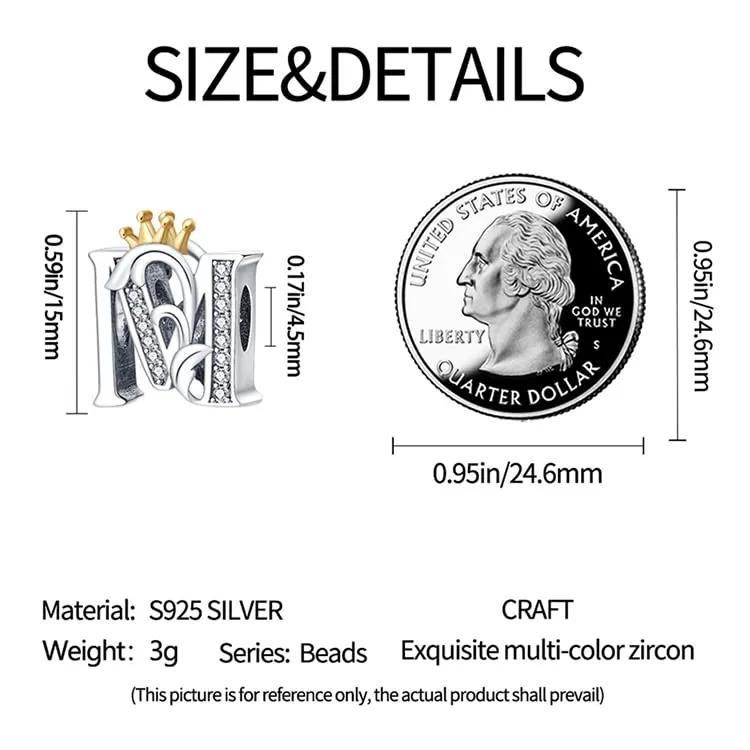 Pandach Bead Charm Argento Sterling 925 Lettere con Cubic Zirconia per Braccialetti e Collane Europei - immagine 4