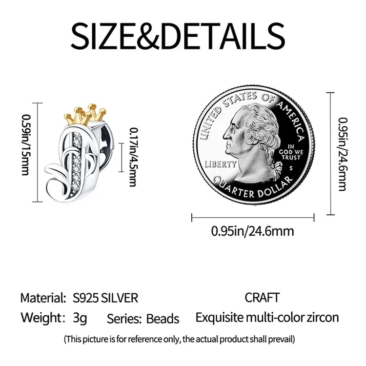 Pandach Bead Charm Argento Sterling 925 Lettere con Cubic Zirconia per Braccialetti e Collane Europei - immagine 4