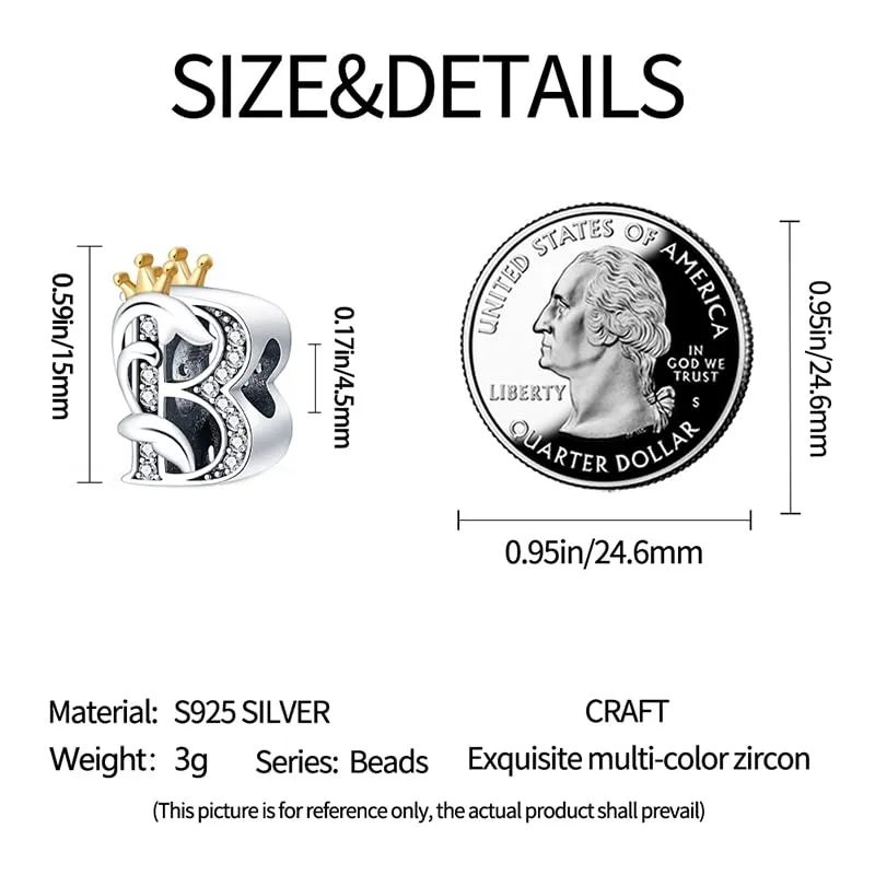 Pandach Bead Charm Ciondolo Argento Sterling 925 Lettere con Cubic Zirconia per Braccialetti e Collane Europei - immagine 4