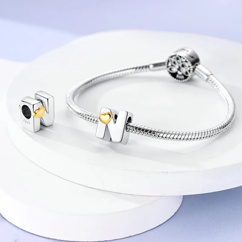 Pandach Bead Charm Argento Sterling 925 Lettere con Cubic Zirconia per Braccialetti e Collane Europei - immagine 3