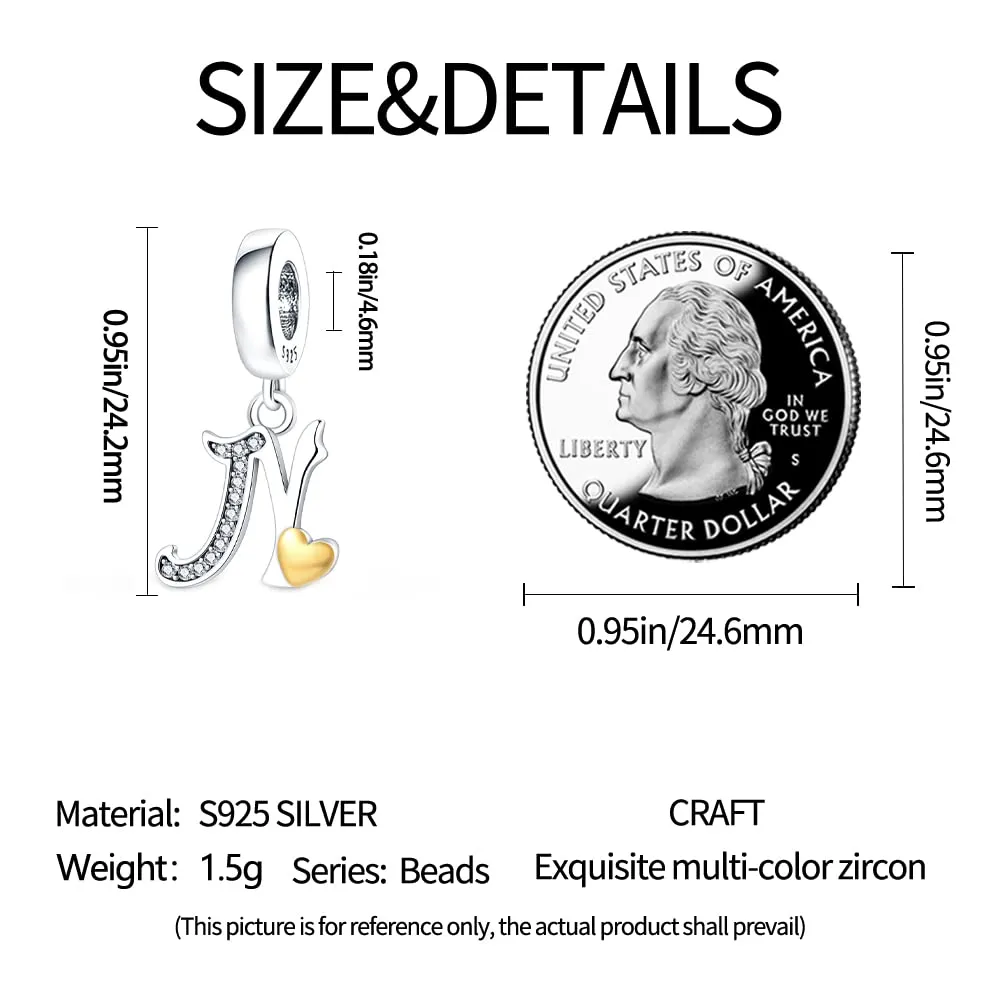 Pandach Bead Charm Ciondolo Argento Sterling 925 Lettere con Cubic Zirconia per Braccialetti e Collane Europei - immagine 5