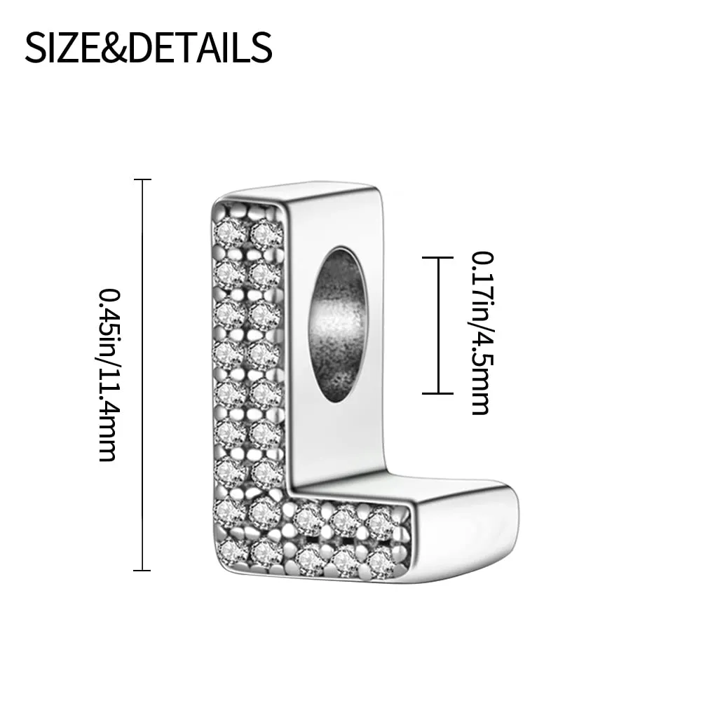 Pandach Bead Charm in Argento Sterling 925 con Lettere e Cubic Zirconia, Compatibile con Braccialetti e Collane Europei - immagine 6