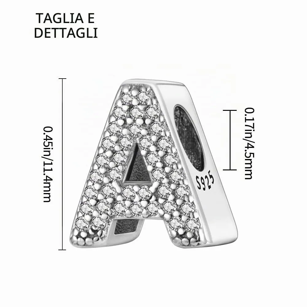 Pandach Bead Charm Ciondolo Argento Sterling 925 Lettere con Cubic Zirconia per Braccialetti e Collane Europei - immagine 6