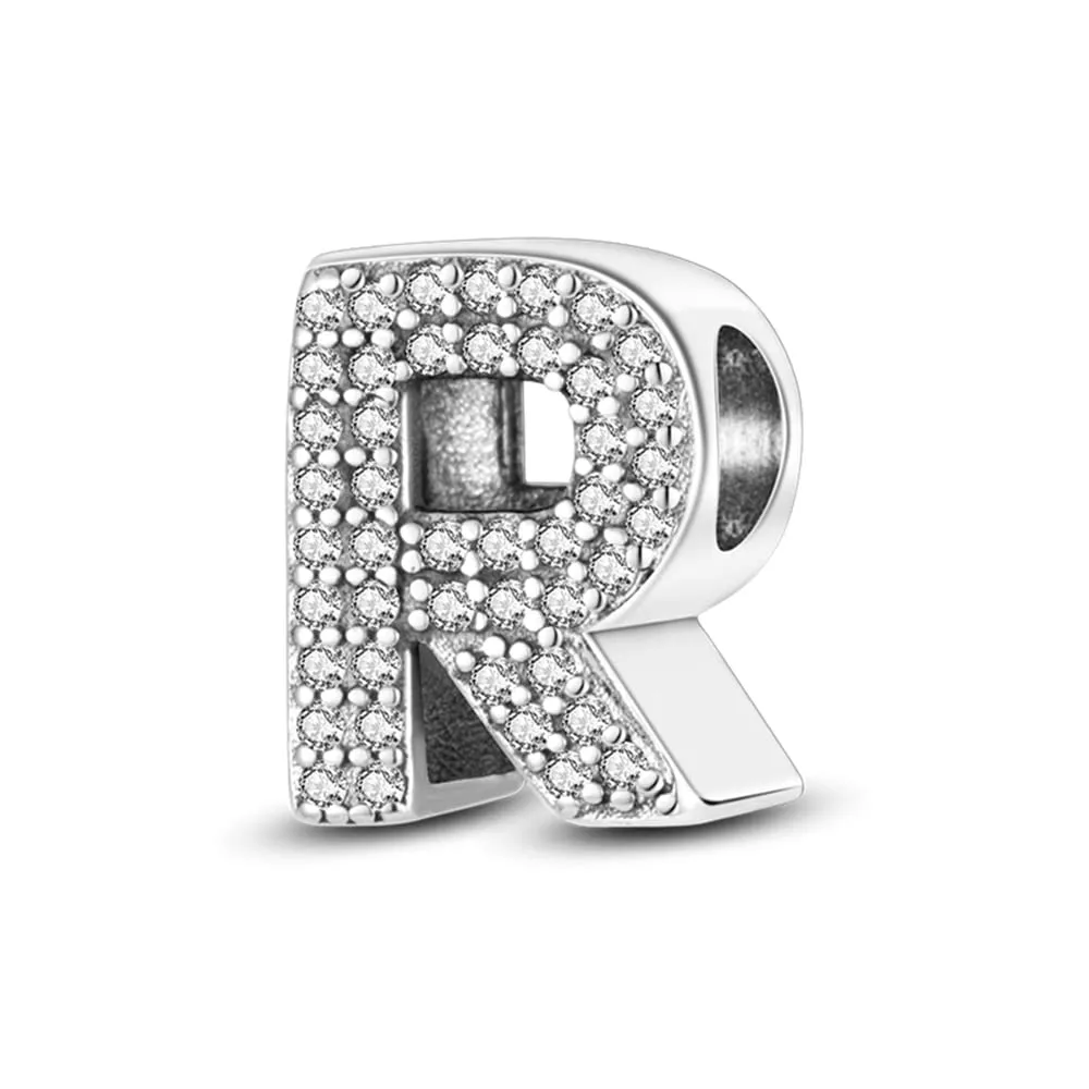 Pandach Bead Charm Ciondolo Argento Sterling 925 Lettere con Cubic Zirconia per Braccialetti e Collane Europee - immagine 1