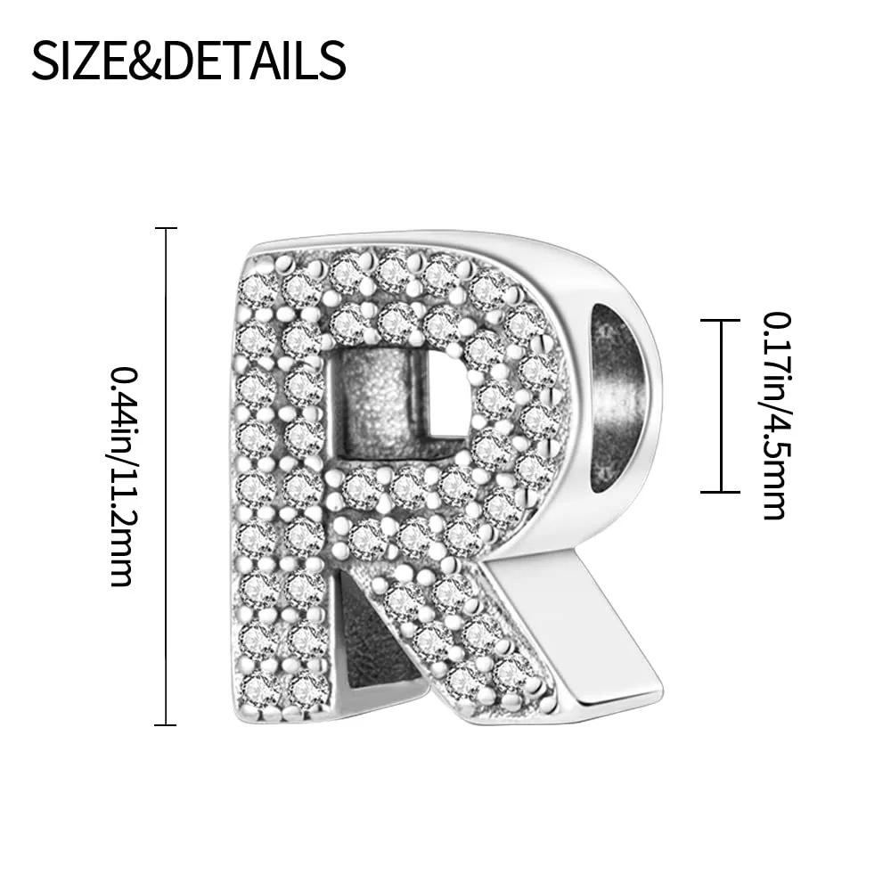 Pandach Bead Charm Ciondolo Argento Sterling 925 Lettere con Cubic Zirconia per Braccialetti e Collane Europee - immagine 3