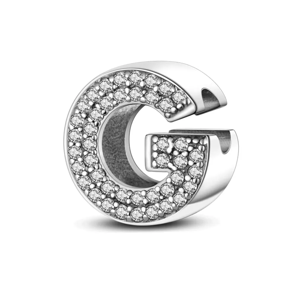 Pandach Bead Charm Ciondolo Argento Sterling 925 Lettere con Cubic Zirconia per Braccialetti e Collane Europei - immagine 1