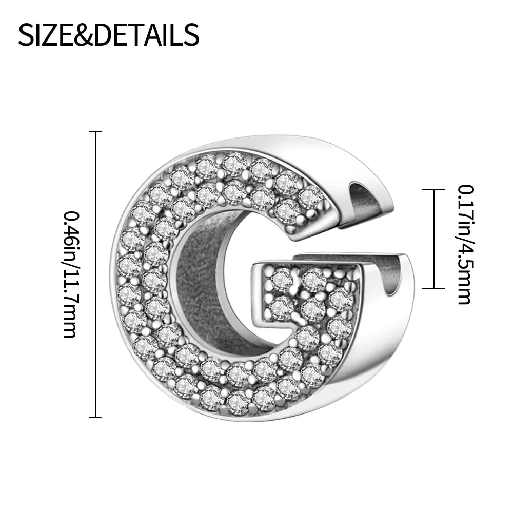 Pandach Bead Charm Ciondolo Argento Sterling 925 Lettere con Cubic Zirconia per Braccialetti e Collane Europei - immagine 3
