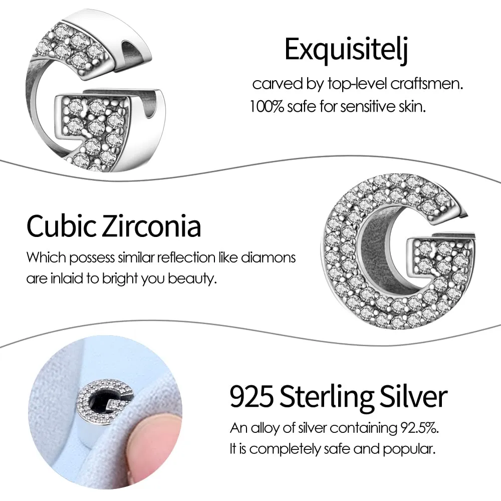 Pandach Bead Charm Ciondolo Argento Sterling 925 Lettere con Cubic Zirconia per Braccialetti e Collane Europei - immagine 6