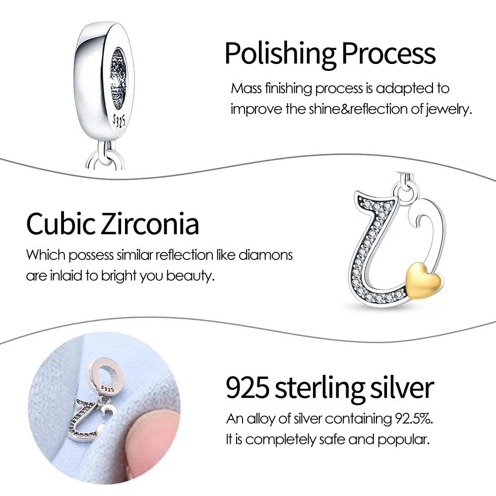 Pandach Bead Charm Ciondolo Argento Sterling 925 Lettere con Cubic Zirconia per Braccialetti e Collane Europei - immagine 4