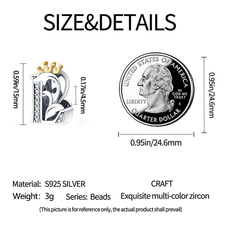 Pandach Bead Charm Ciondolo Argento Sterling 925 Lettere con Cubic Zirconia per Braccialetti e Collane Europei - immagine 4