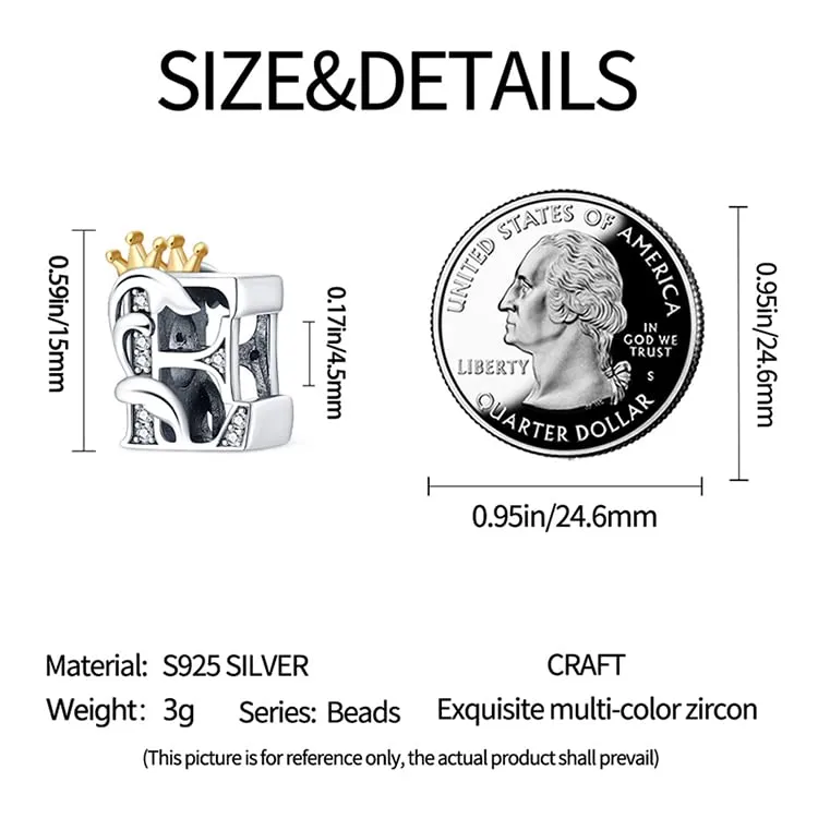 Pandach Bead Charm Ciondolo Argento Sterling 925 Lettere con Cubic Zirconia per Braccialetti e Collane Europei - immagine 4