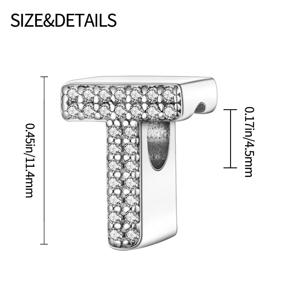 Pandach Bead Charm Ciondolo Argento Sterling 925 Lettere con Cubic Zirconia per Braccialetti e Collane Europei - immagine 6