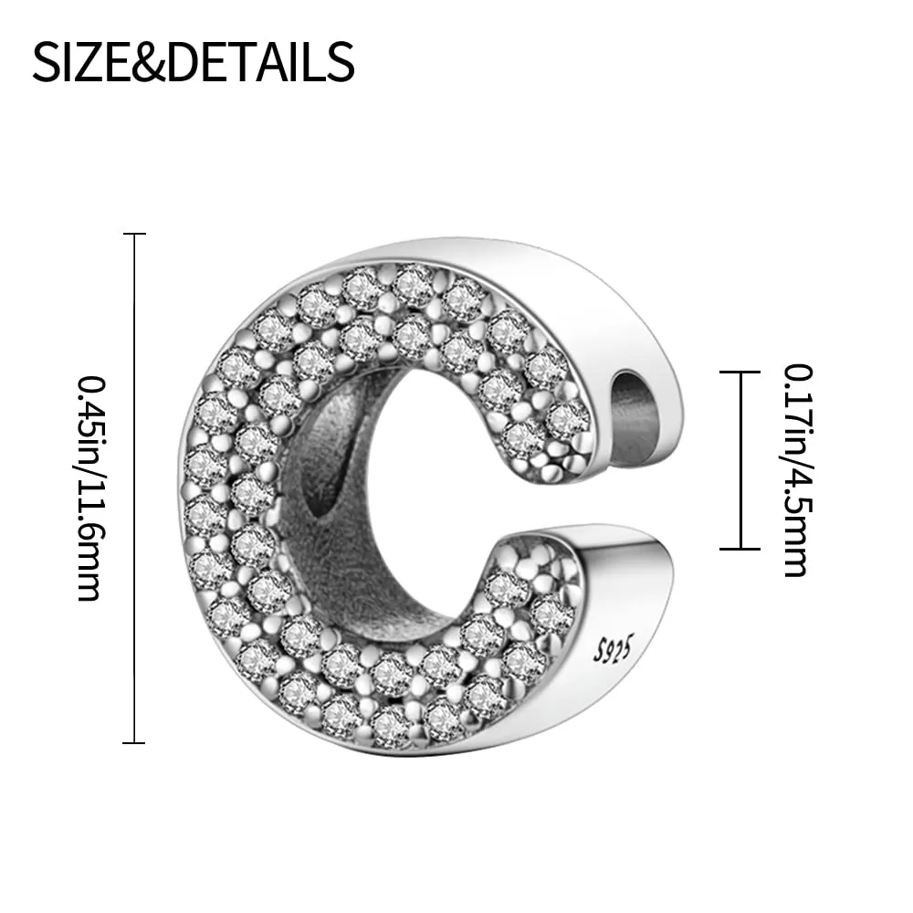 Pandach Bead Charm Ciondolo Argento Sterling 925 Lettere con Cubic Zirconia per Braccialetti e Collane Europei - immagine 6