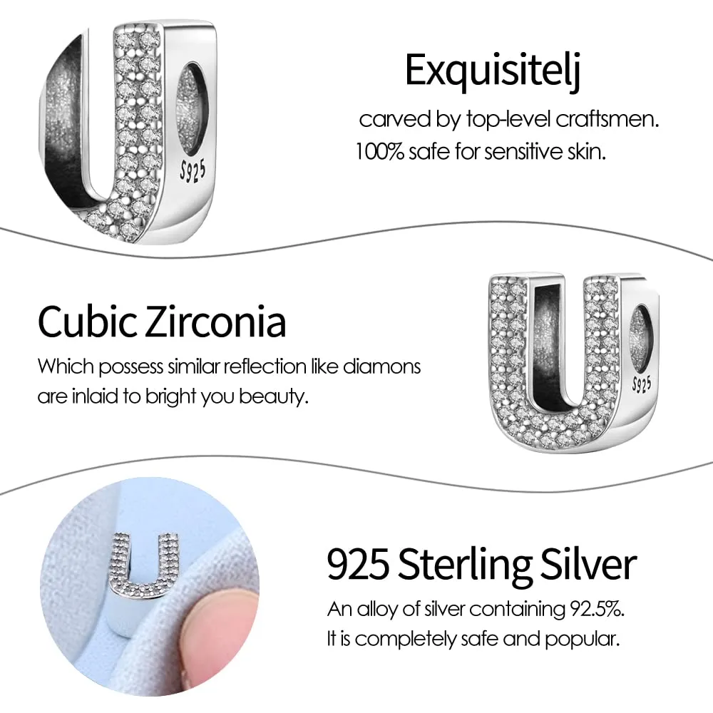 Pandach Bead Charm Ciondolo Argento Sterling 925 Lettere con Cubic Zirconia per Braccialetti e Collane Europei - immagine 5
