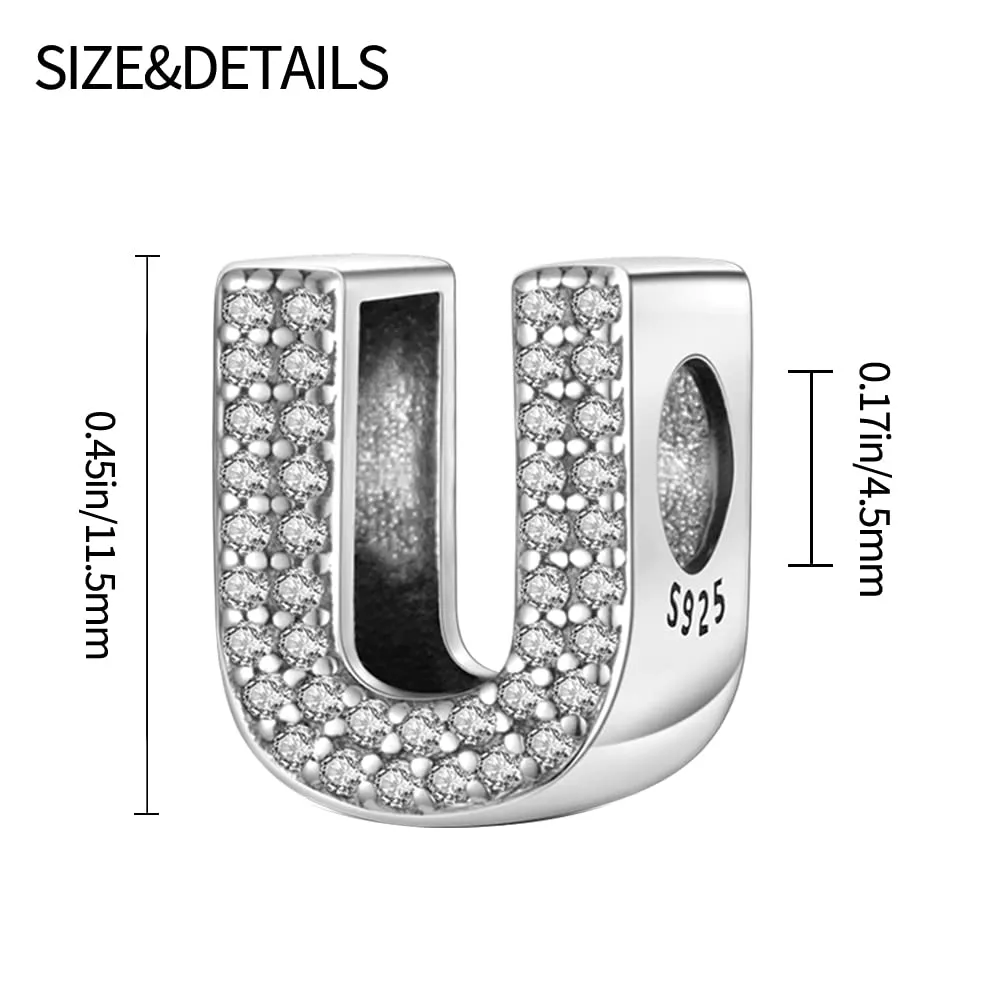 Pandach Bead Charm Ciondolo Argento Sterling 925 Lettere con Cubic Zirconia per Braccialetti e Collane Europei - immagine 6