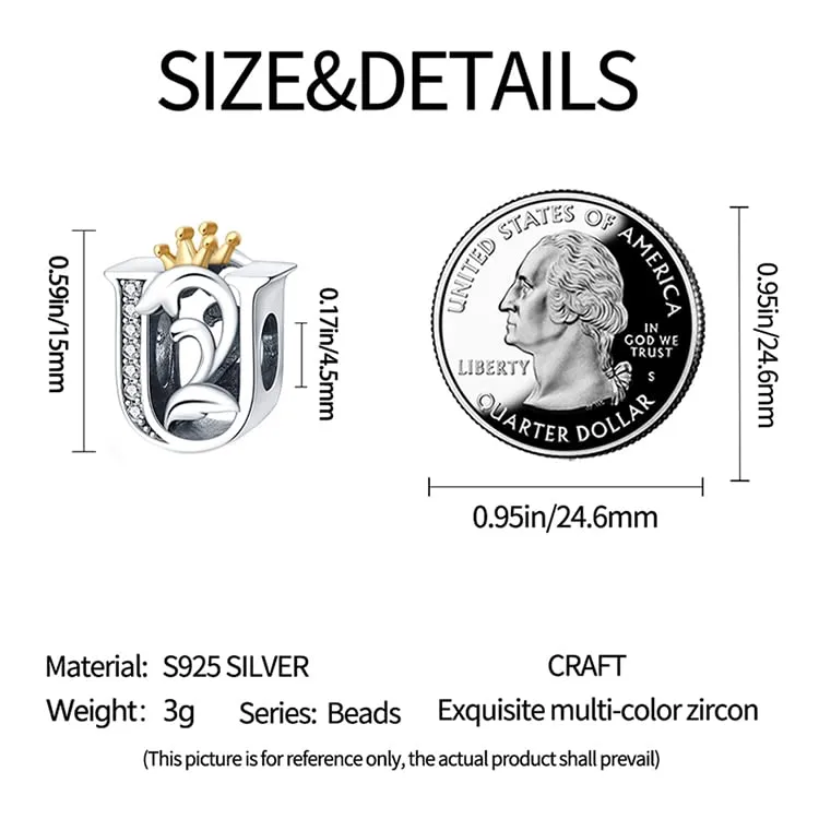 Pandach Bead Charm in Argento Sterling 925 con Lettere e Cubic Zirconia, Compatibile con Braccialetti e Collane Europei - immagine 4