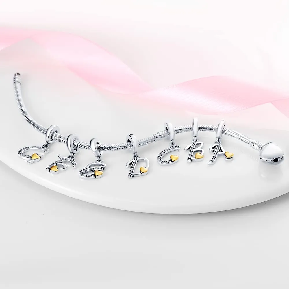 Pandach Bead Charm Ciondolo Argento Sterling 925 Lettere con Cubic Zirconia per Braccialetti e Collane Europee - immagine 4