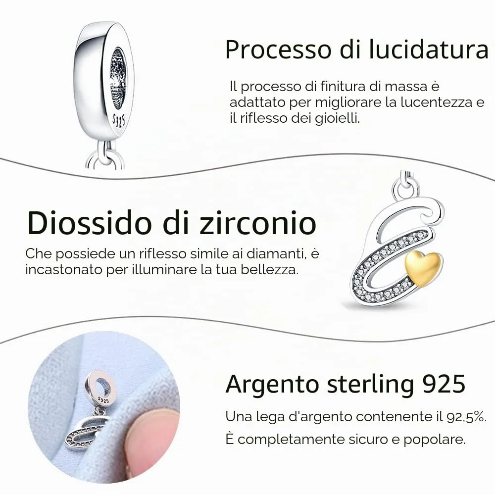 Pandach Bead Charm Ciondolo Argento Sterling 925 Lettere con Cubic Zirconia per Braccialetti e Collane Europee - immagine 5