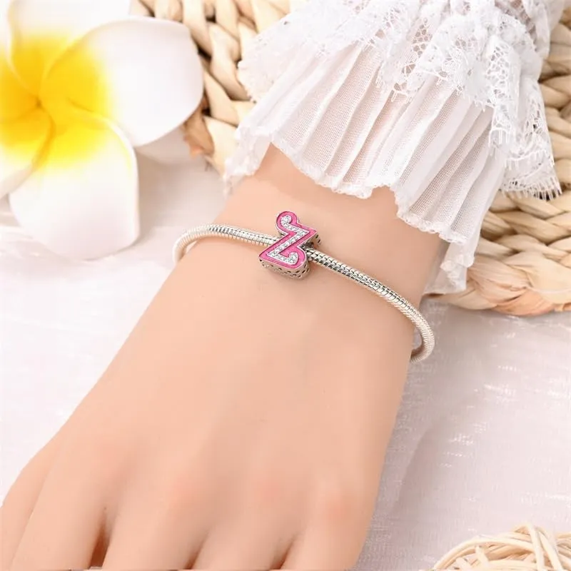Pandach Bead Charm Argento Sterling 925 Lettere con Cubic Zirconia per Braccialetti e Collane Europei - immagine 4