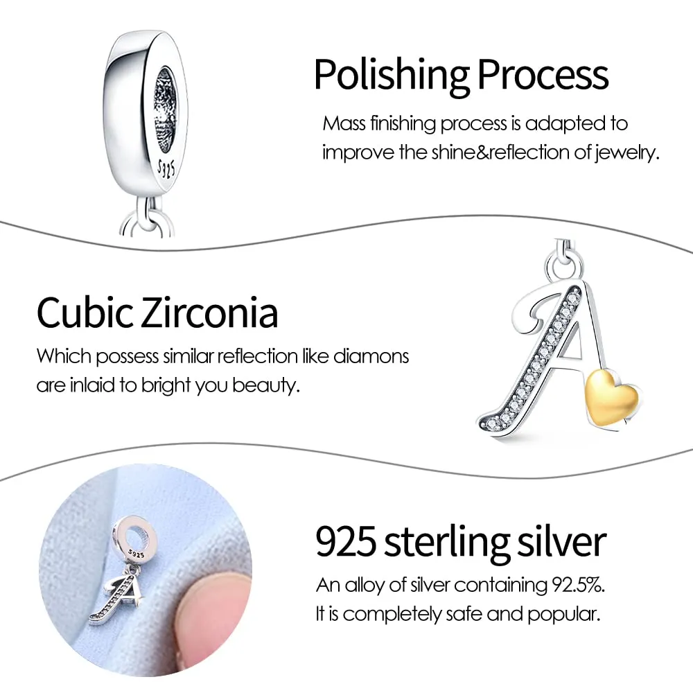 Pandach Bead Charm Ciondolo Argento Sterling 925 Lettere con Cubic Zirconia per Braccialetti e Collane Europei - immagine 3