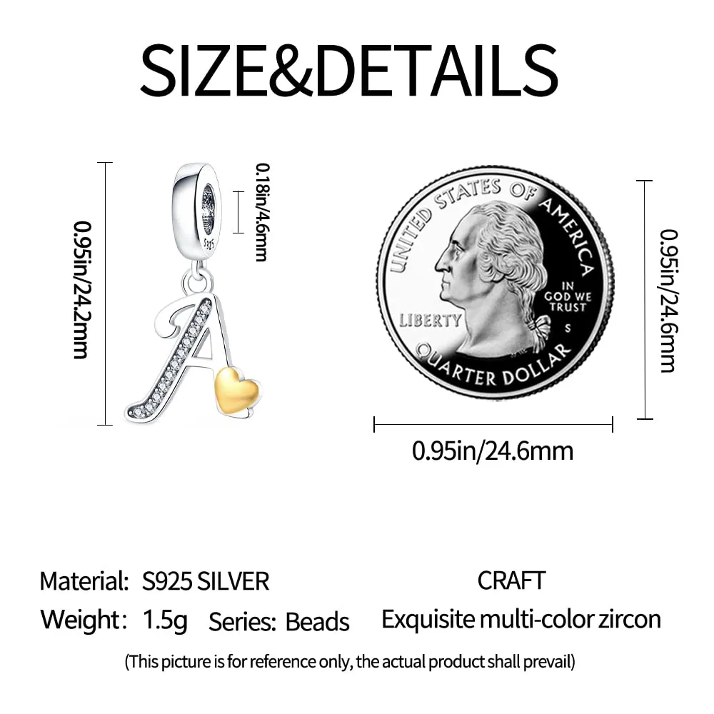 Pandach Bead Charm Ciondolo Argento Sterling 925 Lettere con Cubic Zirconia per Braccialetti e Collane Europei - immagine 5