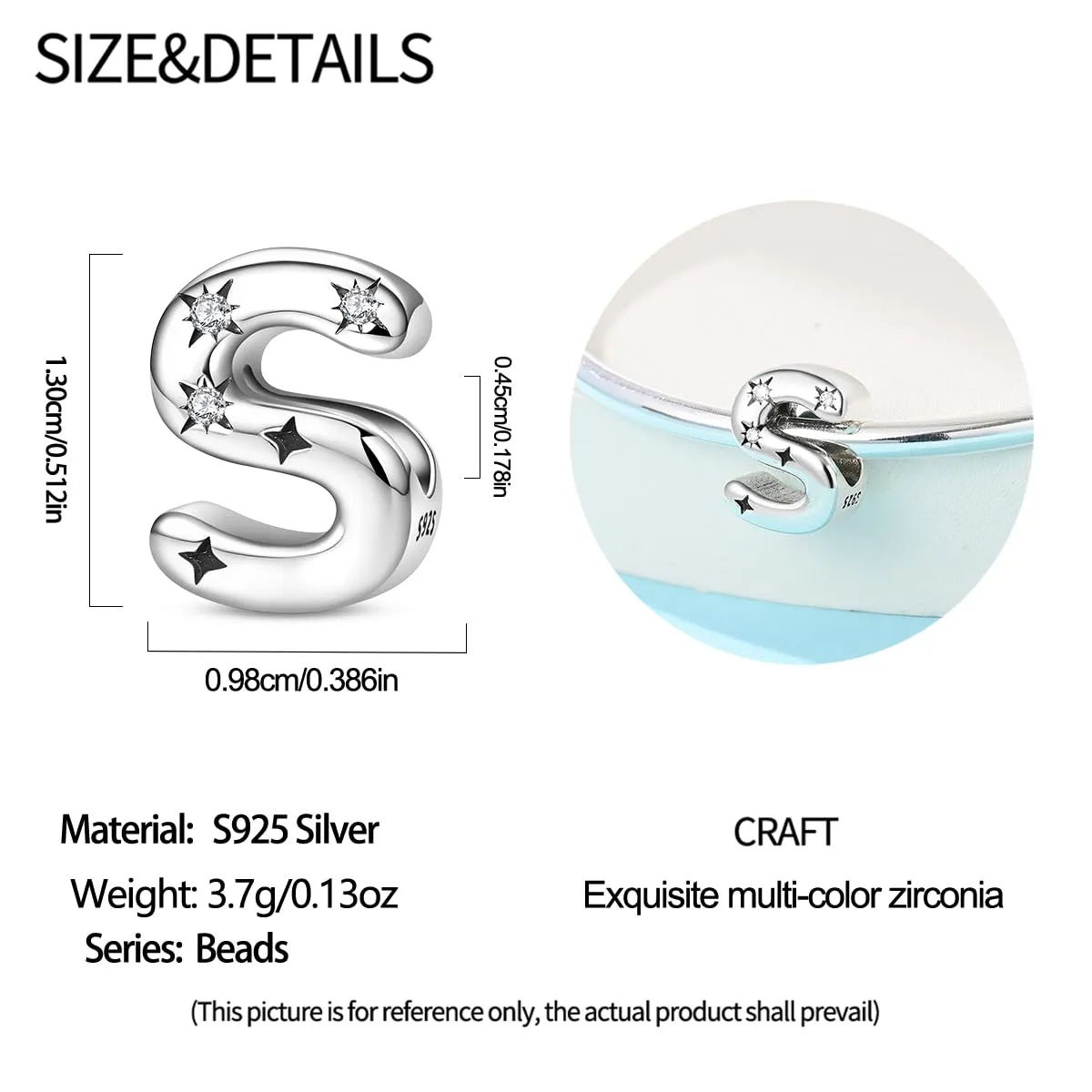 Pandach Bead Charm Ciondolo Argento Sterling 925 Lettere con Cubic Zirconia per Braccialetti e Collane Europei - immagine 5