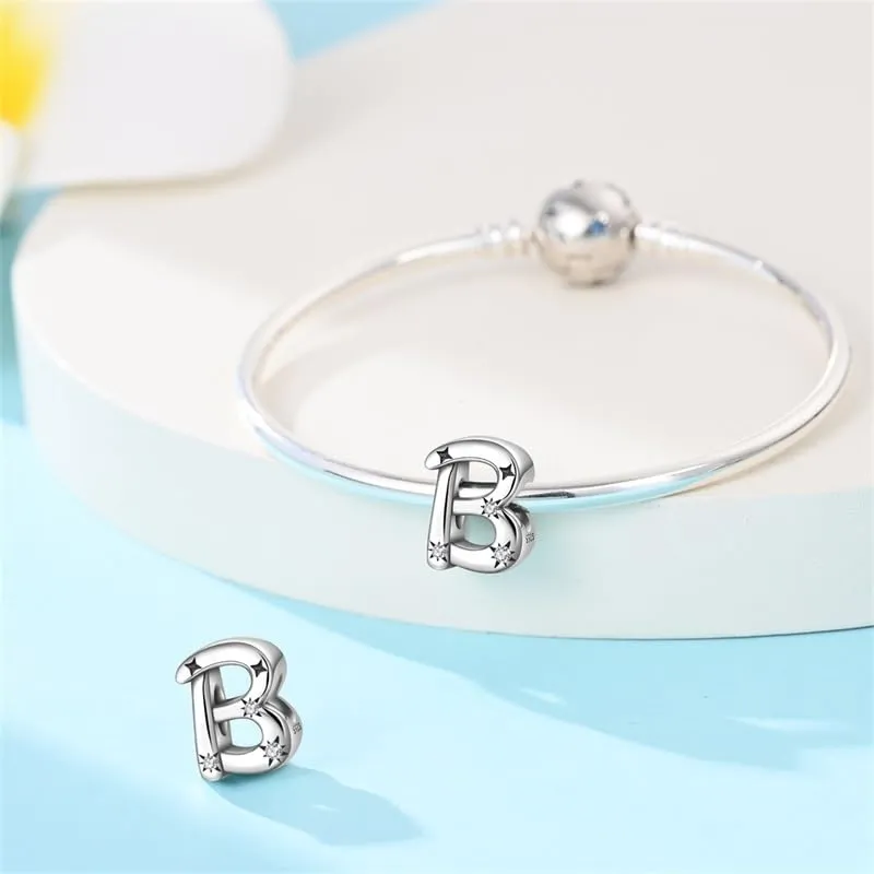 Pandach Bead Charm Argento Sterling 925 Lettere con Cubic Zirconia per Braccialetti e Collane Europee - immagine 3
